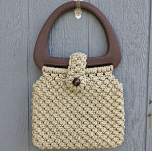 Vintage Style Large Top Handle‎ Macrame Handbag with Keychain